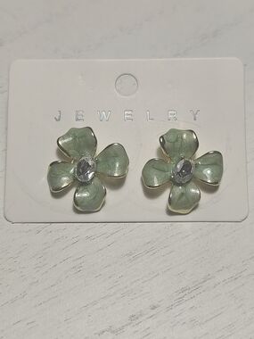 Green Floral Crystal Earrings